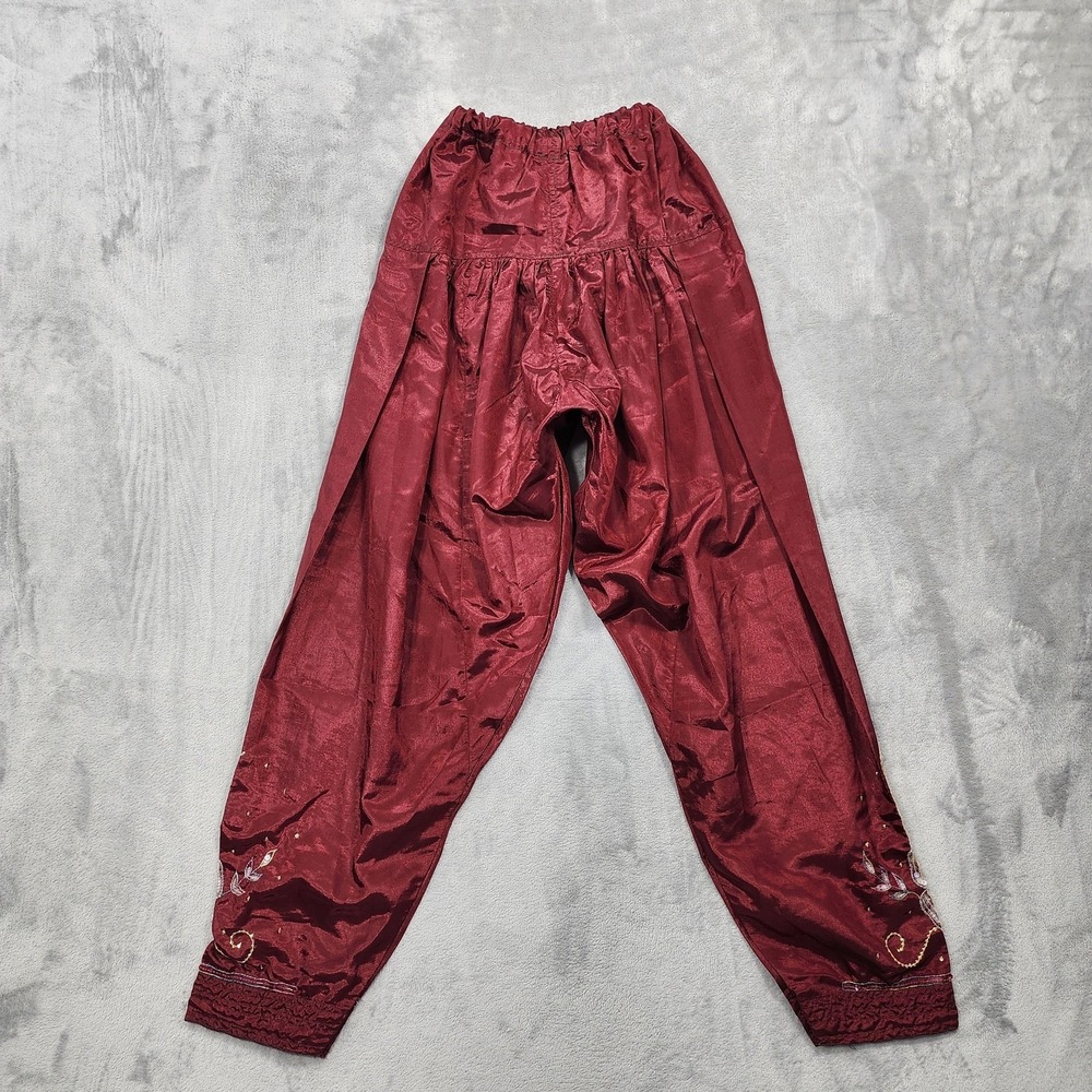 Sequin Harem Pants Womens S Red Satin Embroidered Floral Cuffed Patiala Salwar
